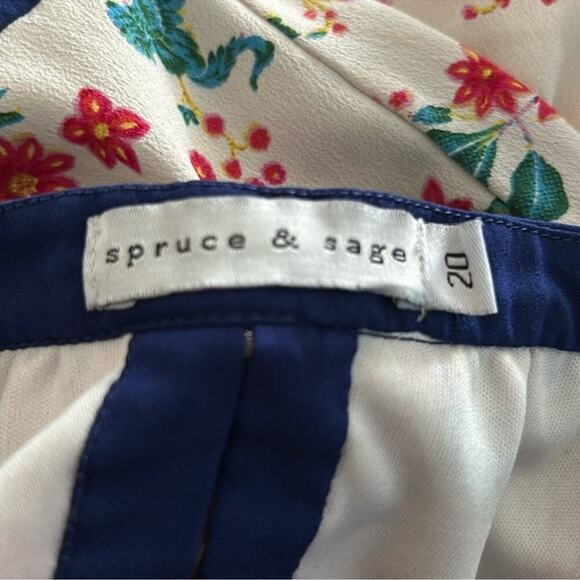 Spruce and Sage Plus Size 20 Floral Print Midi Dress | Cream & Navy V-Neck - Picture 3 of 15